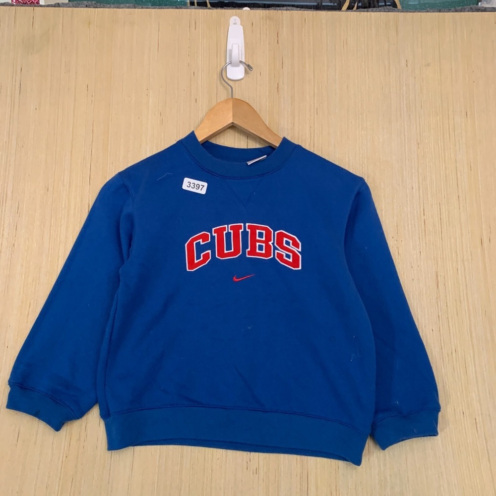 Vintage Chicago Cubs Sweater Youth 7 Blue Long Sleeve Boy's Center Swoosh 90's